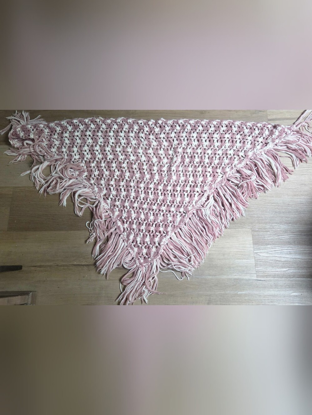Soft Pink and Cream Crochet Fringe Throw Blanket - Home Accents